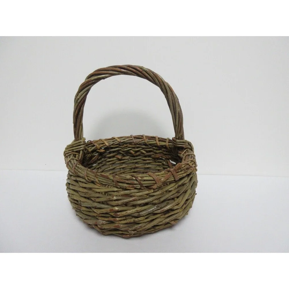Vintage Wicker Wooden Stick Handled Basket Brown 8